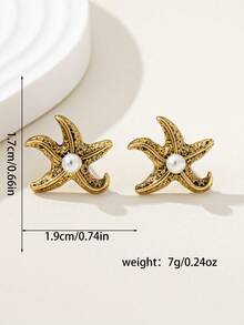 1 Pair Fashionable Versatile Retro Starfish Earrings - Multicolor - View 5