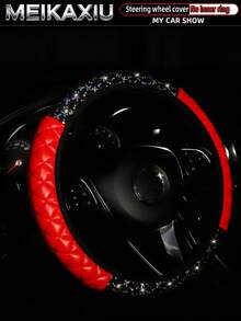 MEIKAXIU 1pc PU Leather 3D Embroidered Bowknot Bling Shiny Elastic Car Steering Wheel Cover, Women Car Accessories - Hot Stamping PU Leather Color-blocked Version - View 6