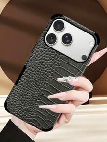 1pc Crocodile Skin Pattern Shock-Proof Leather Phone Case With Sound Amplifier Design, Suitable For IPhone 17/16/15/14/13/12/11, Holiday Gift - Silver-gray - View 6