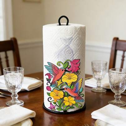 حامل منشفة ورقية بشكل طائر الكولبري والزهرة، تصميم موفر للمساحة مع قاعدة مانعة للانزلاق، مناسب لمنضدة المطبخ والغرفة المعيشية والنوم والحمام وشرفة النافذة الداخلية وجميع ديكورات المناسبات، عيد الحب، عيد الأم وجميع هدايا المناسبات