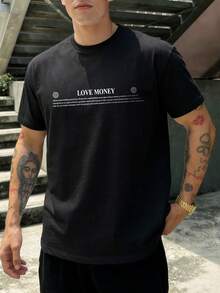 FRACTYR 男士夏季休闲街头时尚美元天使图案双面印花宽松圆领短袖T恤 - 黑色 - 查看 4