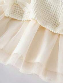 2pcs Baby Girls' Elegant Floral Decor Sleeveless Top And Ruffle Hem Skirt Set, Suitable For Spring/Summer Daily Wear - Apricot - View 3