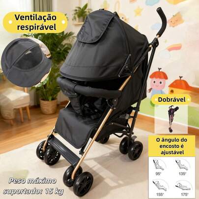 Carrinho De Bebê Passeio Premium Preto Até 15kg