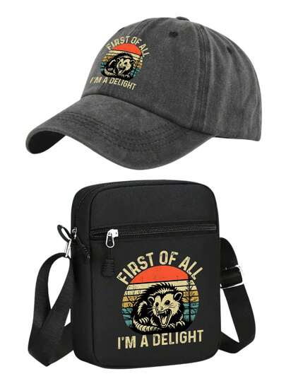 1pc/2pcs Surprised Mouse Design Print Unisex Vintage Washed Baseball Cap And Bag, Adjustable, Personalized Streetwear Fashion, Suitable For Work Commute, Campus, Outdoor Sports, Travel, Casual Matching, Gift For Yourself Or Friends