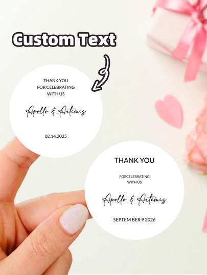 1-120 pièces Autocollants personnalisés de remerciement de mariage, étiquettes personnalisées, autocollants personnalisés - imperméables et résistants à l'huile, plusieurs tailles disponibles, faveurs de mariage, douche de mariée, bouteille de champagne, boîte-cadeau, enveloppe d'invitation, ornementale, couleurs personnalisées uniques, cadeaux idéaux pour le marié et la mariée, les invités de mariage, le couple nouvellement marié, l'emballage-cadeau. Idéal pour les mariages, les anniversaires, les saisons de mariage, les anniversaires, les vacances, les mariages sur la plage d'été, les mariages d'automne et toutes les fêtes.