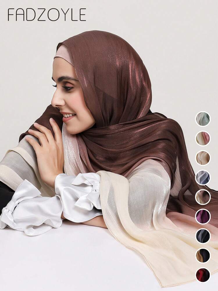 FADZOYLE 1件闪亮渐变色柔软丝滑长围巾头巾，简约披肩头巾，适合女性，优雅百搭，适合日常生活、晚宴、旅行、婚礼新娘礼物 - 彩色 - 查看 3