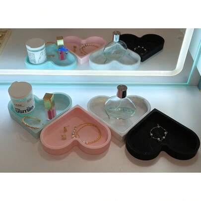 1 pieza Bandeja de maquillaje con forma de corazón de silicona, organizador de caja de maquillaje apilable, diseño modular DIY para almacenamiento de cosméticos en el baño