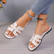 Dép xỏ ngón trơn phong cách Hàn Quốc cho nữ, đế phẳng, trang phục ngoài trời thời trang mùa hè, dép xăng đan đi biển ngày lễ tình nhân - Màu be - Xem 14