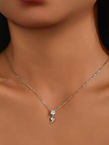1pc S922 Silver Comma Shaped Micro-Inlaid Single Diamond Design Luxury Women's Wedding & Daily Accessory, Wedding Season Gift - Silver - View 1