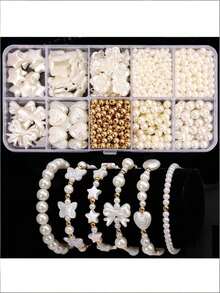 800pcs DIY Accessory Material Kit, Complete Set Of Beads, Pearls, Bracelet, Jewelry Making Supplies - White - View 1