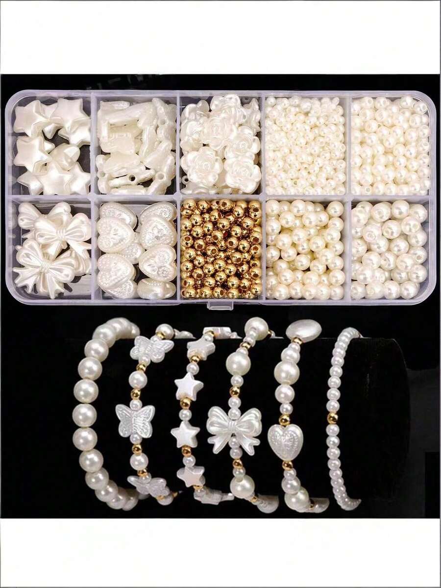 800pcs DIY Accessory Material Kit, Complete Set Of Beads, Pearls, Bracelet, Jewelry Making Supplies - White - View 1