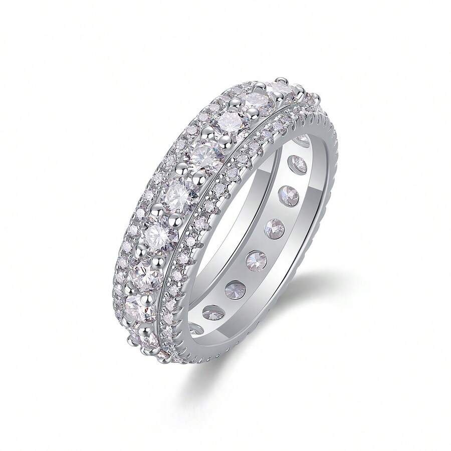 1pc Eternal Ring, Moissanite Ring, 18K Gold Plated, Minimalist Design, Elegant & Dazzling, Suitable For Men & Women Daily Wear Or Special Occasions, Low Allergy, Nickel-Free, Sparkling Gemstone Jewelry, Engagement, Wedding, Anniversary, Birthday Gift, With GRA Certificate - Silver - View 1