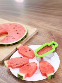 2pcs Stainless Steel Watermelon Slicer And Ice Pop Mold - Simple Manual Fruit Slicer With Green Handles - Multicolor - View 8