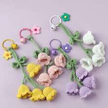 1pc Handmade Crochet Bell Orchid Flower String Keychain Bag Decorative Clasp, Fashion Girl's Backpack Pendant Lovely Flower Backpack/Schoolbag/Purse Pendant, School Supplies Teacher Gifts Back To School Supplies Teacher Accessories Back To School Supplies Gifts For Teachers Crocheted Flower Trinket Gift For Women In Summer - 彩色 - 查看 2