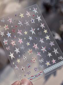 1张5D极简透明美甲贴纸，格子星星装饰贴纸，激光彩色星爆美甲贴纸 - 彩色 - 查看 7