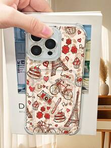 1PC Diseño romántico de estilo francés con dibujo a mano de la Torre Eiffel y bicicletas: Funda transparente tipo billetera, protección completa para la cámara, compatible con iPhone 17/16/15/14/13/12/11/Pro/ProMax, compatible con Galaxy A54/S24 Ultra/Plus, compatible con Moto/Galaxy/Redmi/Honor/OPPO, a prueba de golpes y almacenamiento, diseño minimalista - transparente - Ver 3