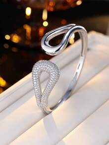 1件装奢华全镶锆石水滴形开口手镯，小巧设计，百搭日常通勤 - 手鐲 - 查看 5