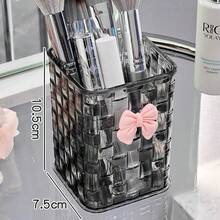 Organizador de almacenamiento de escritorio de plástico transparente cuadrado, soporte para brochas de maquillaje y lápices de cejas, taza multiusos para bolígrafos, organizador de escritorio para dormitorio de estudiante, almacenamiento de cosméticos y papelería, accesorio imprescindible - Multicolor - Ver 5