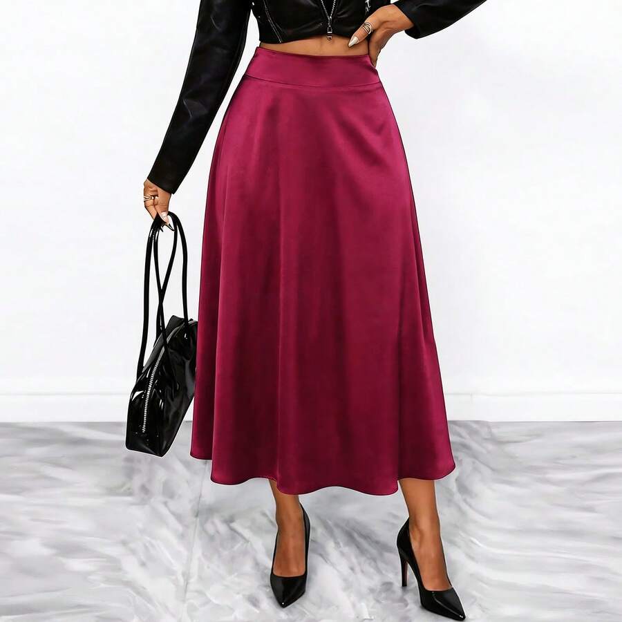 Women's Elegant Burgundy Tie-Back Skirt, Spring
