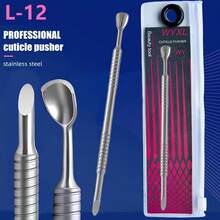 WYXL - Empujador de cutículas de acero inoxidable de doble cabeza, removedor de cutículas con forma de pezuña, herramienta de cuidado de uñas profesional para manicuristas, uso duradero en salón, diseño ergonómico antideslizante - WYXL(L-12) Empujador de acero - Ver 6