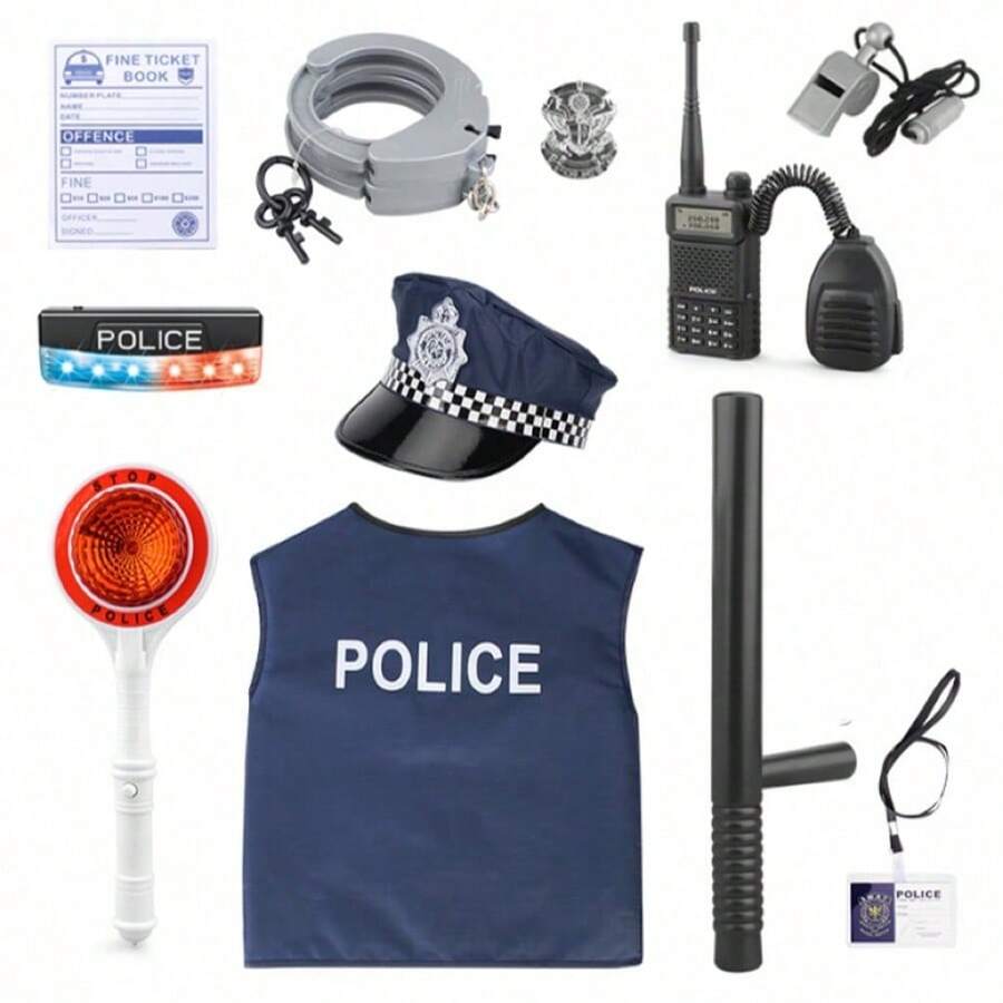 12pcs Kids Costume Set, Complete Role Play Outfit, Occupational Simulation Traffic Role Play Toys, Suitable For Halloween - Blue - View 1