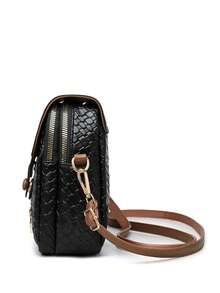 编织压纹多功能女士单肩斜挎包，轻便休闲时尚多用途钱包，适合通勤和送礼 - 黑色 - 查看 6