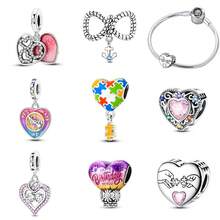 1 件装时尚心形闪亮珠子吊坠，镀银，适合手链项链 DIY 节日礼物 - 彩色 - 查看 2