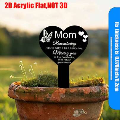 1pc 2D Flat Acrylic Memorial Gravestone, Condolence Gift For Mother's Passing, Garden Stake Condolence Gravestone Stake, Acrylic Gravestone Stake, Gravesite Garden Decor, Can Hold Flower Pot, Suitable For Outdoor Garden, Gravesite And Various Occasions Like Memorial Day, Holidays, Condolence, Mother's Day Etc.