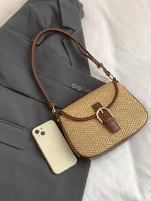 New Summer Niche Straw Saddle Bag, Handheld/Shoulder/Crossbody Versatile Woven Bag - Khaki - View 10