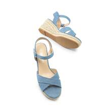 Alpargata con Tiras para Mujer con Puntera Abierta y Correa para el Tobillo, Sandalias de Cuña para Mujer con Plataforma - Azul - Ver 8