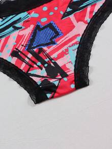 Dircho 6pcs Women's & Bold Style Underwear Set, Stretchy Briefs With Contrast Lace Trim, Soft Breathable Fabric, Unique Vibrant Abstract Print Combinations, Value Bundle For Versatile Wear & Fashion Enthusiastsr - Multicolor - View 7