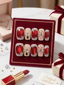 Cat Eyes Glitter Butterfly Nail Art Fake Nails 10 Pieces Short Design For Party Wedding - Multicolor - View 3