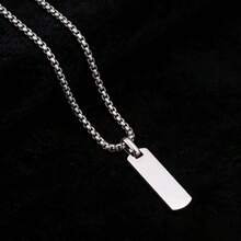 1件极简主义不锈钢3D长方形吊坠，男女通用设计，不褪色 - 鋼色 - 查看 5