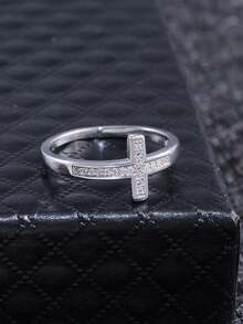 1pc Women's Elegant Luxury Cross Ring,Stylish Fashion Jewelry,Perfect For Daily Wear,Engagement & Gift Giving (No Box) - White - View 3