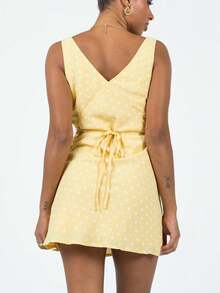Tank Dress For Women Sleevelesss Ruched V Neck Mini Dress Polka Dots Print A-Line Short Summer Dress Y2k Streetwear - 黃色 - 查看 2