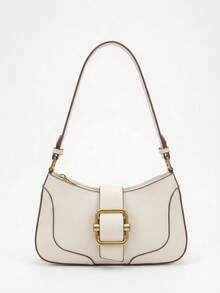 Minimalist Old Money Style Shoulder Bag With Retro Buckle - Beige - View 1