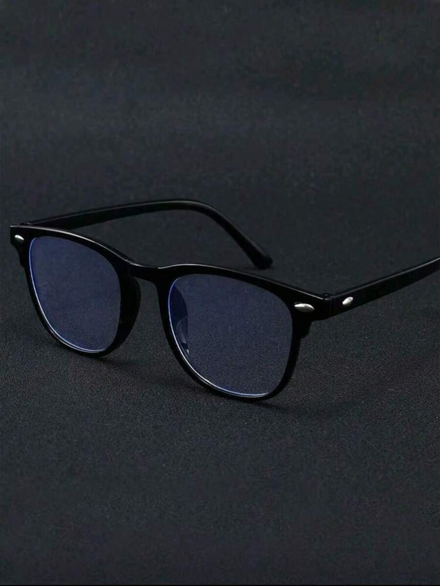 Unisex Square Gold & Black Rivet Transparent Eyeglasses Accessories - Fashionable Full Frame Glasses - Multicolor - View 1