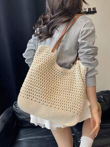 Beach Vacation Bag,Large-Capacity Women's Bag, 2025 New Style, Versatile One-Shoulder Woven Straw Commuter Tote Bag - White - View 2