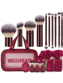Bộ dụng cụ trang điểm 24 món bao gồm: 10 cọ trang điểm + 1 túi đựng mỹ phẩm và đồ dùng cá nhân đa năng có khóa kéo chống thấm nước + 1 băng đô cài tóc + 2 dây đeo bát đựng phấn + 3 bông phấn tam giác + 3 miếng mút trang điểm mini + 1 dụng cụ vệ sinh cọ trang điểm + 3 miếng mút trang điểm, tất cả trong một & thân thiện với người mới bắt đầu | Sẵn sàng mang theo du lịch & thích hợp làm quà tặng | Hoàn hảo cho người mới bắt đầu/phụ nữ - Nhiều màu - Xem 12