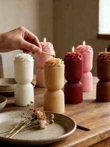 优雅3D立体花卉造型大豆蜡烛 - 罗纹设计，多色香氛蜡烛套装，浪漫家居装饰及女士礼物 - 1PC - 查看 2