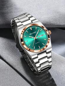 BERGCOZ Men's Casual Fashion Quartz Round Watch, Suitable For Daily Wear, Birthday Gift, Party, Holiday Gathering, Also An Ideal Gift For Yourself Or Friends. No Packaging Included. - V301-silver Blue - View 4