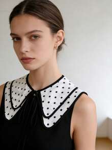 1 Pc Polka Dot Shawl Cape With Fake Collar, Summer Multifunctional Sun Protection With Skirt Bow Tie Strap - White - View 2