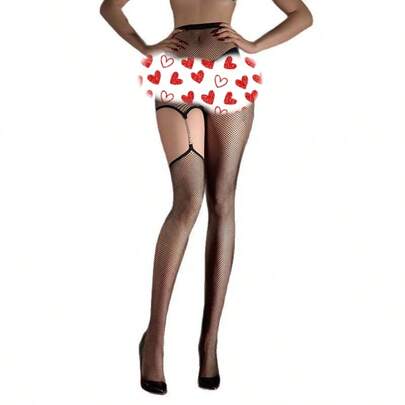 畅销款纯真性感真丝吊带袜，饰有钻石链，不对称设计，渔网袜，百搭黑色连裤袜，大码可选