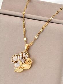 1 pieza Colgante de cadena con labios en forma de corazón dorado, joyería de moda elegante y lujosa, adecuada para citas, regalos, uso diario (empaquetado en bolsa OPP) - Dorado - Ver 3