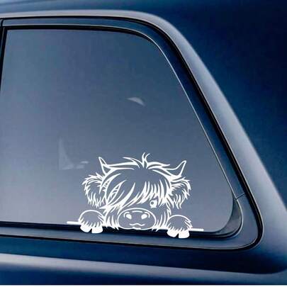 热门汽车贴纸，可爱高地牛汽车贴纸，适用于后窗、侧窗、保险杠、车身刮痕遮盖装饰，创意个性化宠物贴纸，防水车身贴纸