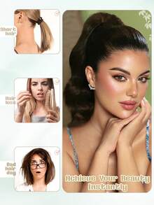 环绕式马尾辫，自然长波浪马尾辫接发，18英寸耐热合成自然波浪假发，环绕式马尾辫接发，适合女性日常使用 - 彩色 - 查看 6