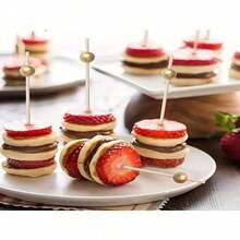 [200pcs/100pcs/50pcs/20pcs/10pcs] Disposable Wooden Bamboo Skewers, Suitable For Kitchen, Restaurant, Fruit Salad, Wedding, Party, Round Bead Design, Available In Gold/Pink/White - Gold - View 6