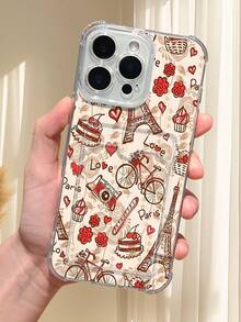 1PC Diseño romántico de estilo francés con dibujo a mano de la Torre Eiffel y bicicletas: Funda transparente tipo billetera, protección completa para la cámara, compatible con iPhone 17/16/15/14/13/12/11/Pro/ProMax, compatible con Galaxy A54/S24 Ultra/Plus, compatible con Moto/Galaxy/Redmi/Honor/OPPO, a prueba de golpes y almacenamiento, diseño minimalista - transparente - Ver 4