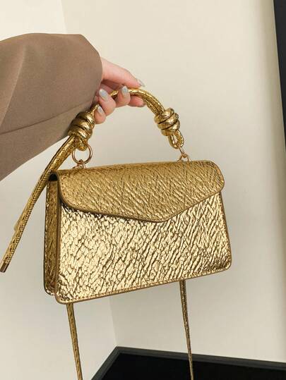 Women's Handbag, Extraordinary PU Structured Mini Square Bag With Knotted Strap, Combining Fashionable And Timeless Classic Elements, Suitable For Elegant Office Ladies' Shoulder Bag, Banquet Evening Party Clutch, Featuring Secure Flap Closure To Ensure Your Items' Safety, Providing Ample Interior Space To Accommodate All Your Daily Essentials, Making It An Ideal Companion For Your Busy Everyday Life