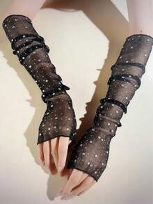 1 双女士亮片蕾丝袖套，轻盈防紫外线亮片拼接 - A - 查看 4